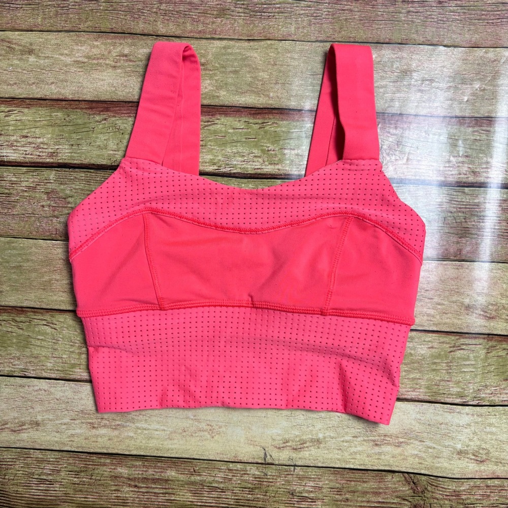 Lululemon Longline Mesh Sports Bra Coral Pink Size 4 Square Neck Crop Top